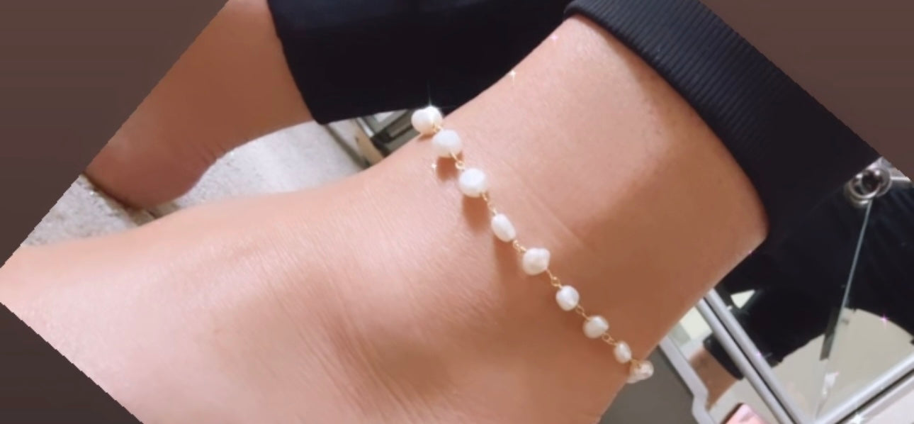 14k gold filled Semi Baroque pearl anklet / bracelet