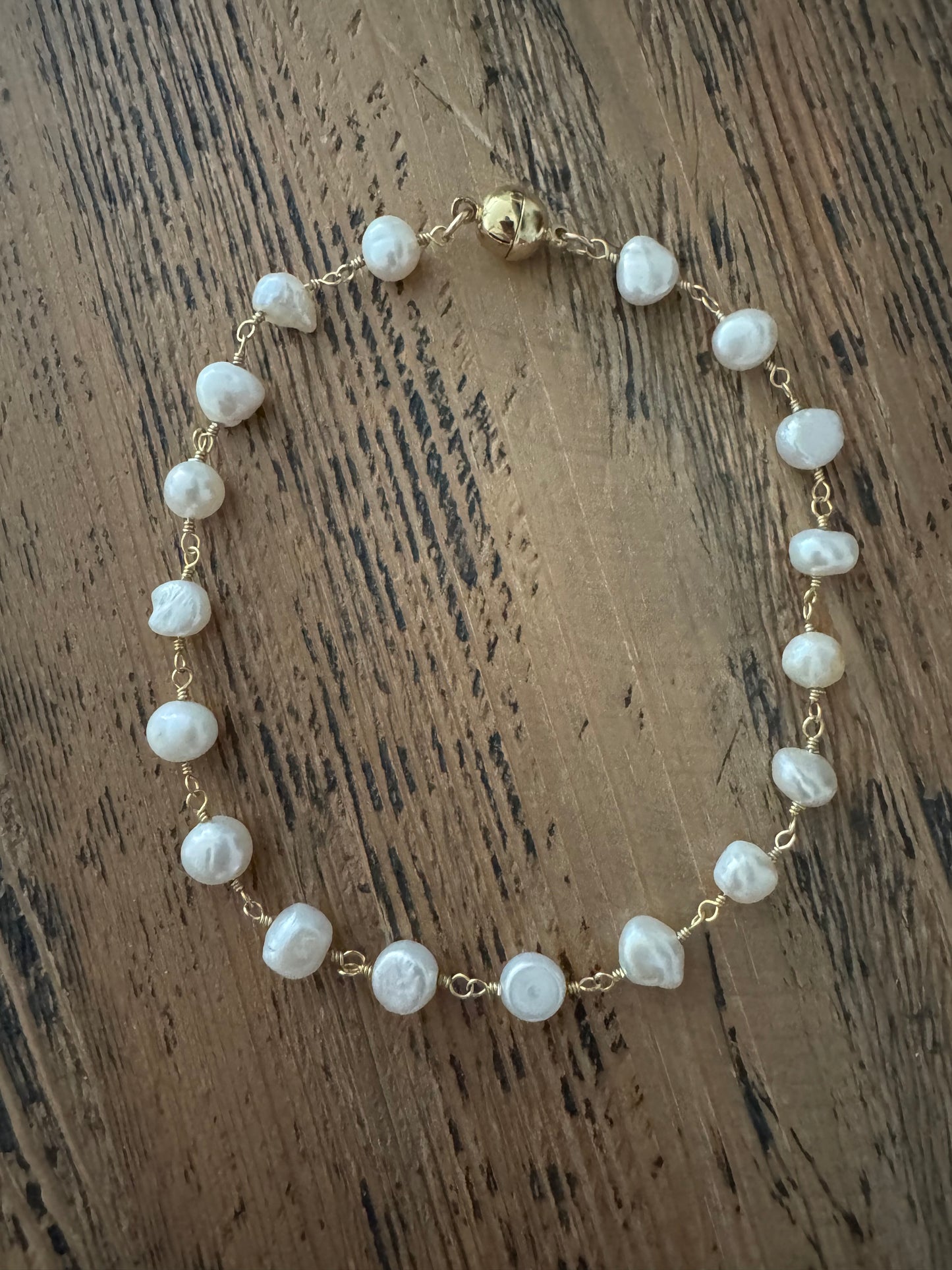 14k gold filled Semi Baroque pearl anklet / bracelet