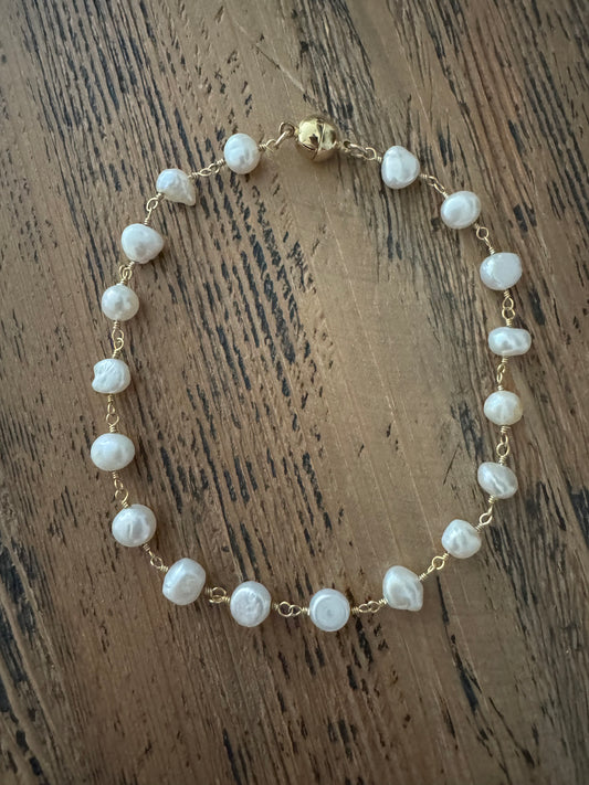 14k gold filled Semi Baroque pearl anklet / bracelet