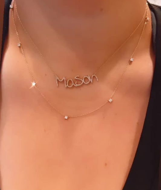 14k gold 7 station diamond necklace