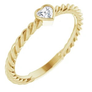 Dainty diamond heart rope ring