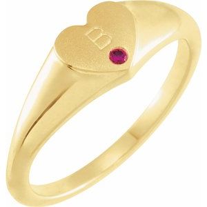 14K Yellow Birthstone Heart Signet Ring
