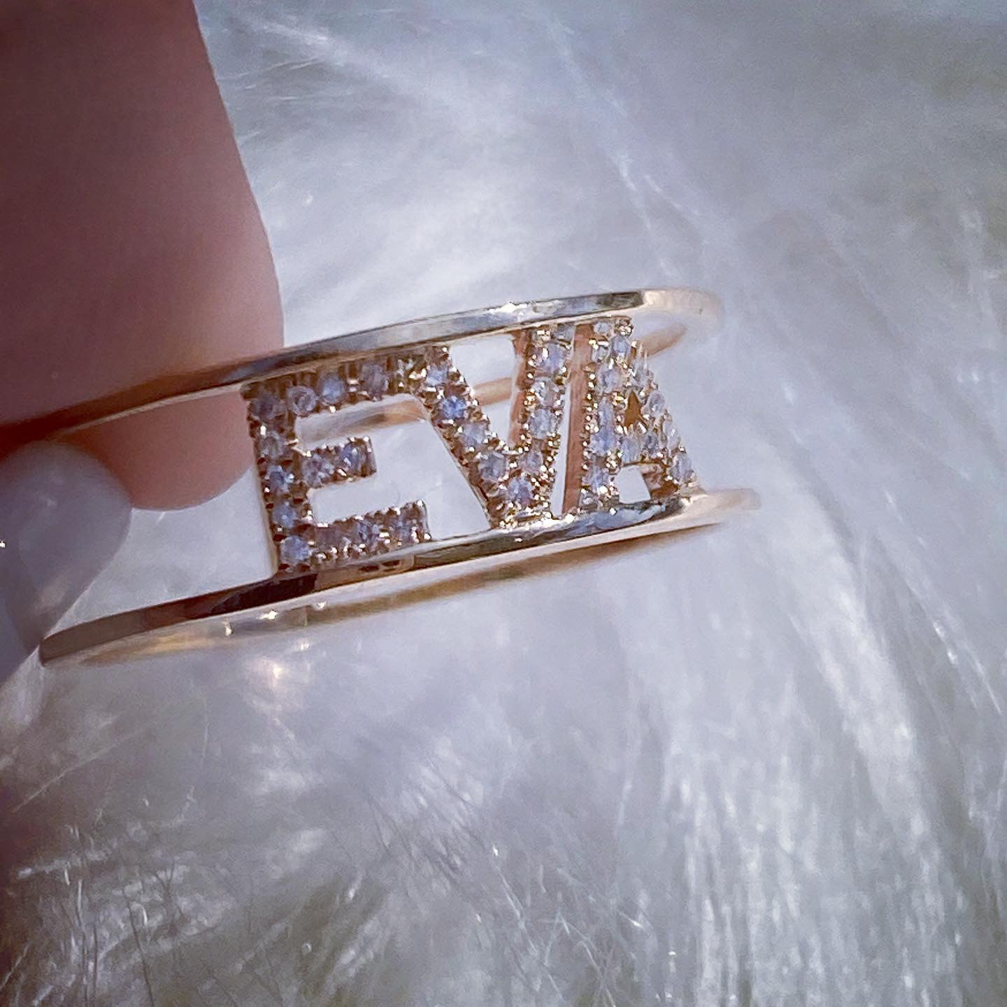 Name diamond ring 14k solid gold