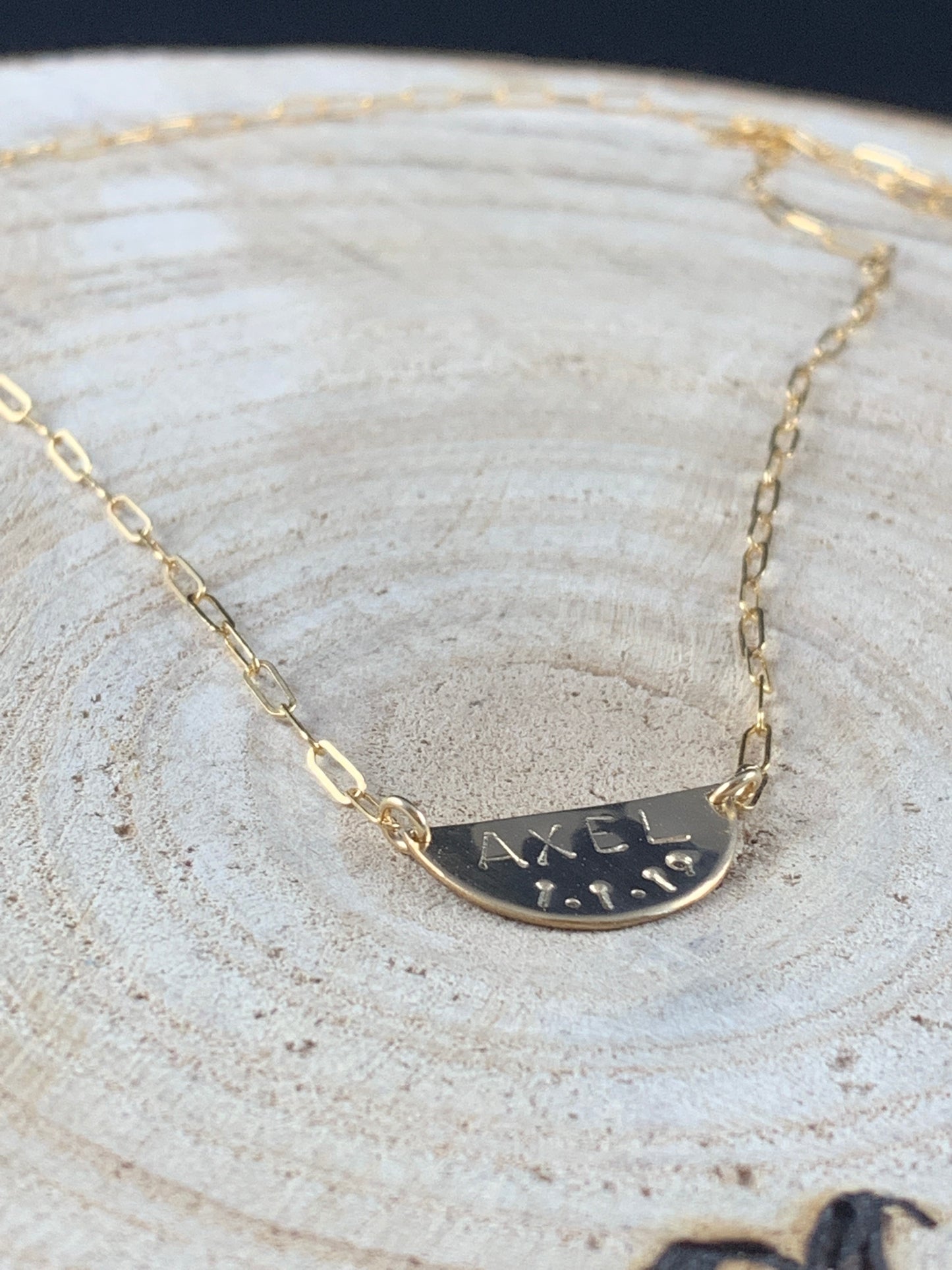 Half moon dainty name necklace, dainty personalized necklace,