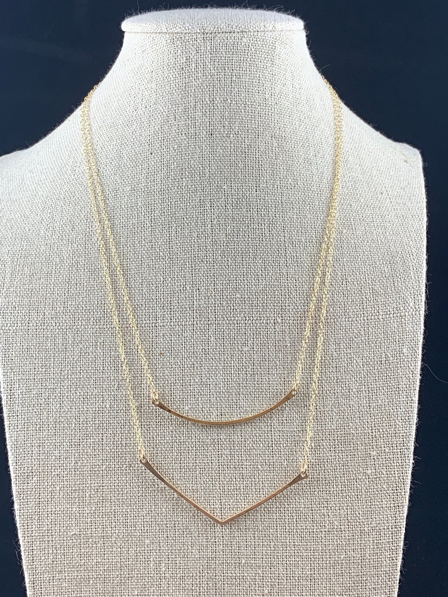 Gold chevron necklace / hammered chevron bar / 14k gold filled necklace /