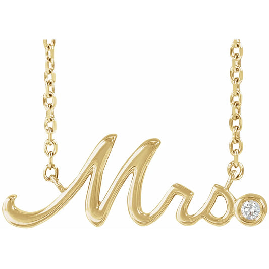 SOLID 14K .015 CT Natural Diamond "Mrs" 16-18" Necklace