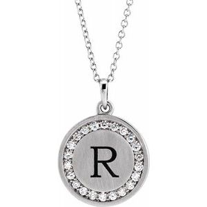 Initial necklace disc with diamonds