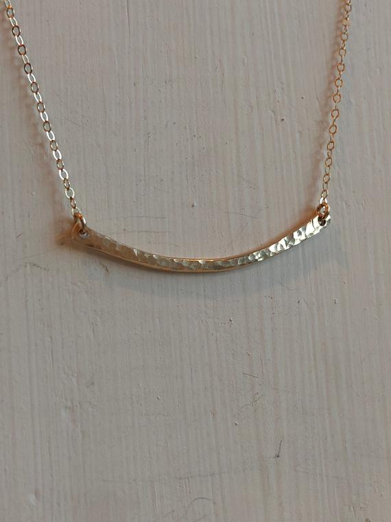 Gold chevron necklace / hammered chevron bar / 14k gold filled necklace /