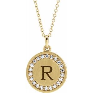 Initial necklace disc with diamonds