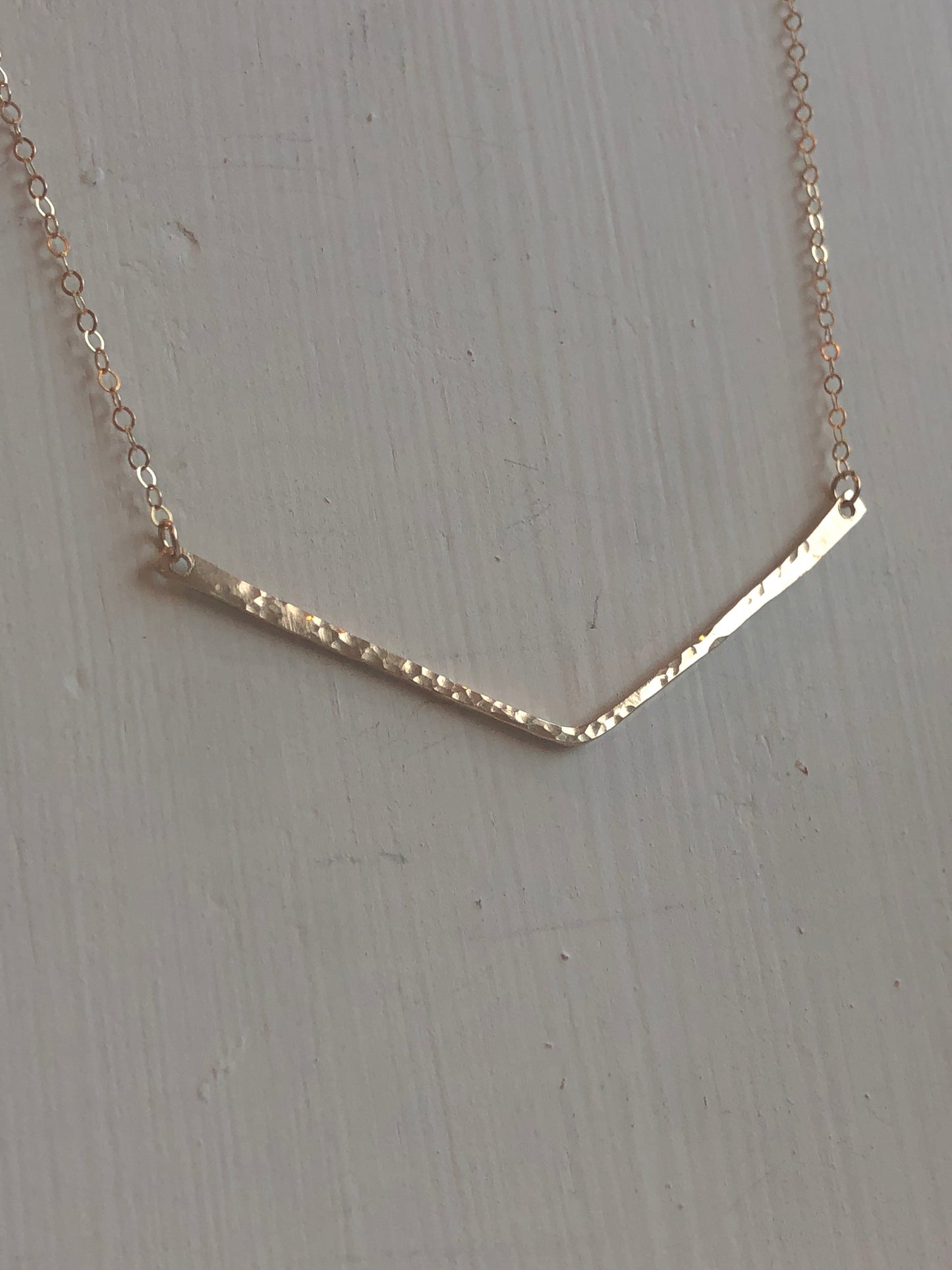 Gold chevron necklace / hammered chevron bar / 14k gold filled necklace /