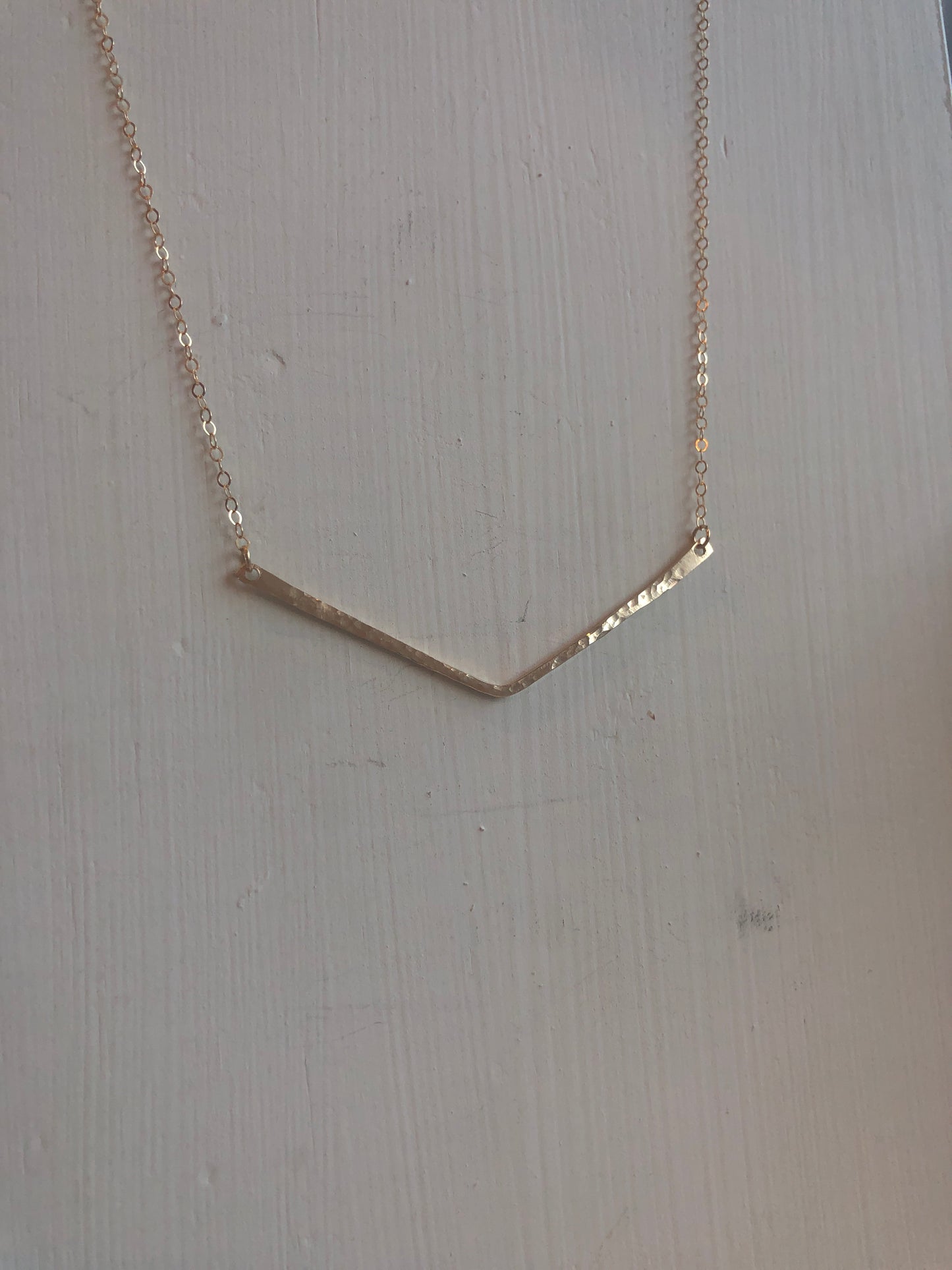 Gold chevron necklace / hammered chevron bar / 14k gold filled necklace /